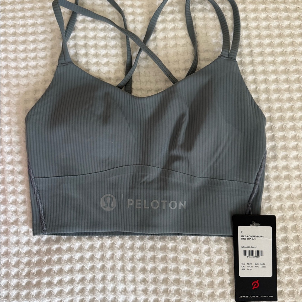 Lululemon Like A Cloud Ribbed Longline Sports Bra Size 2 NWT Blue Gray